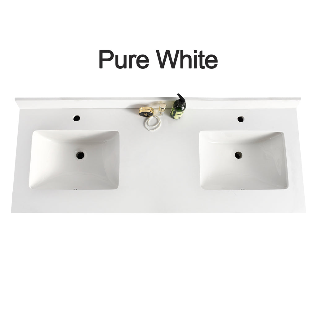 Countertop 61" x 22.5" Pure White Double Sink