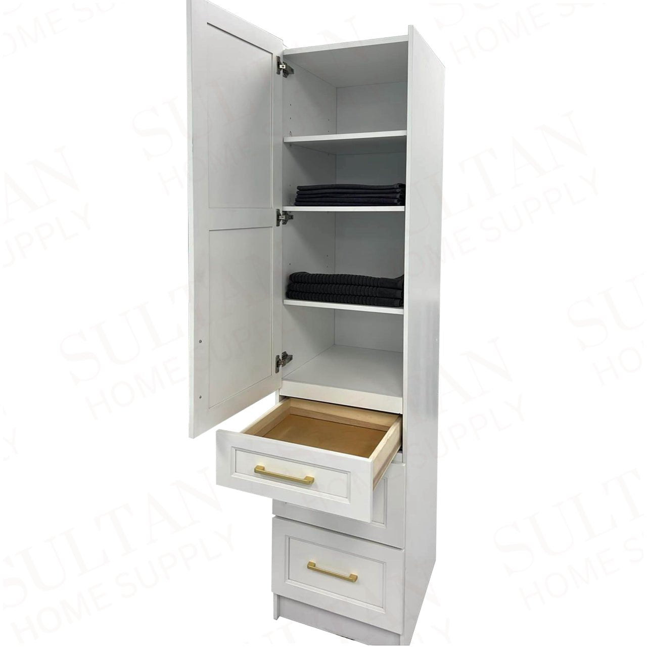 Linen Side Cabinet with 1 Door and 3 Drawers