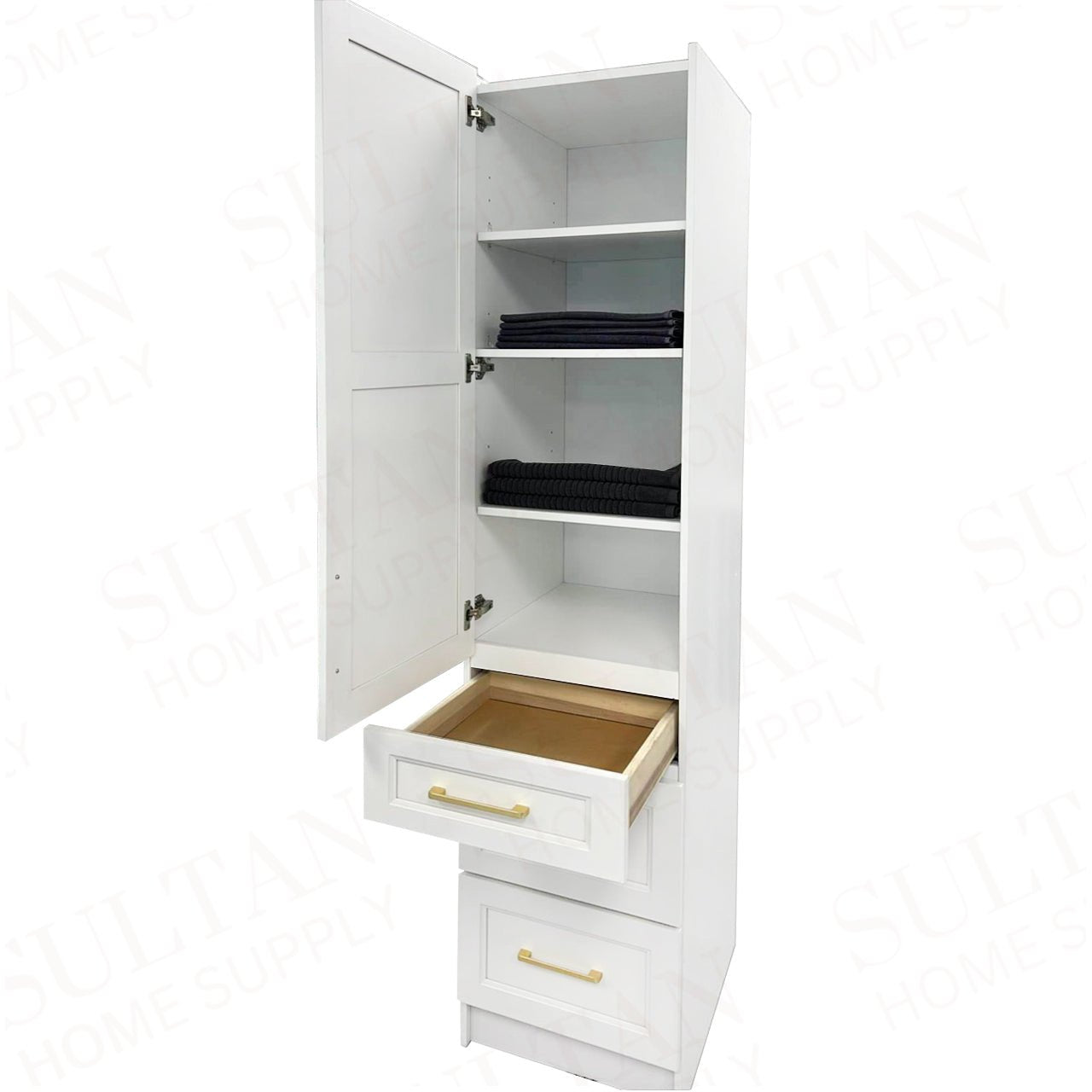 Linen Side Cabinet with 1 Door and 3 Drawers