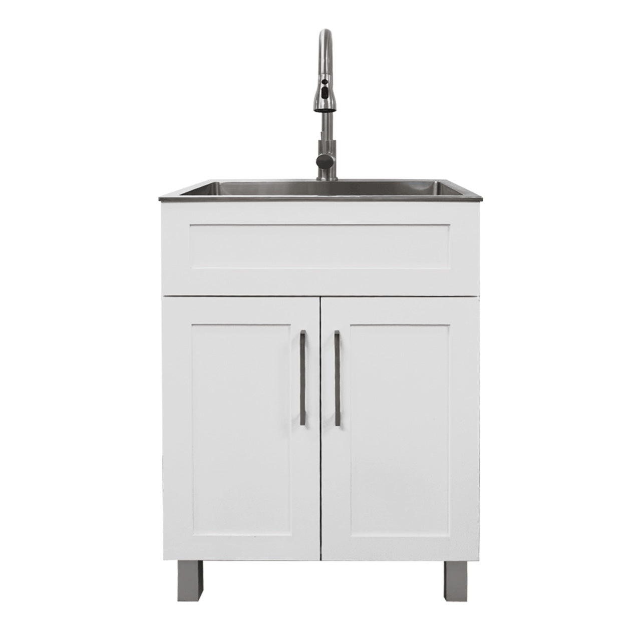 24″ Cabinet with Faucet and Stainless Steel Sink in White, for The Laundry Room and Utility Room(HDF)