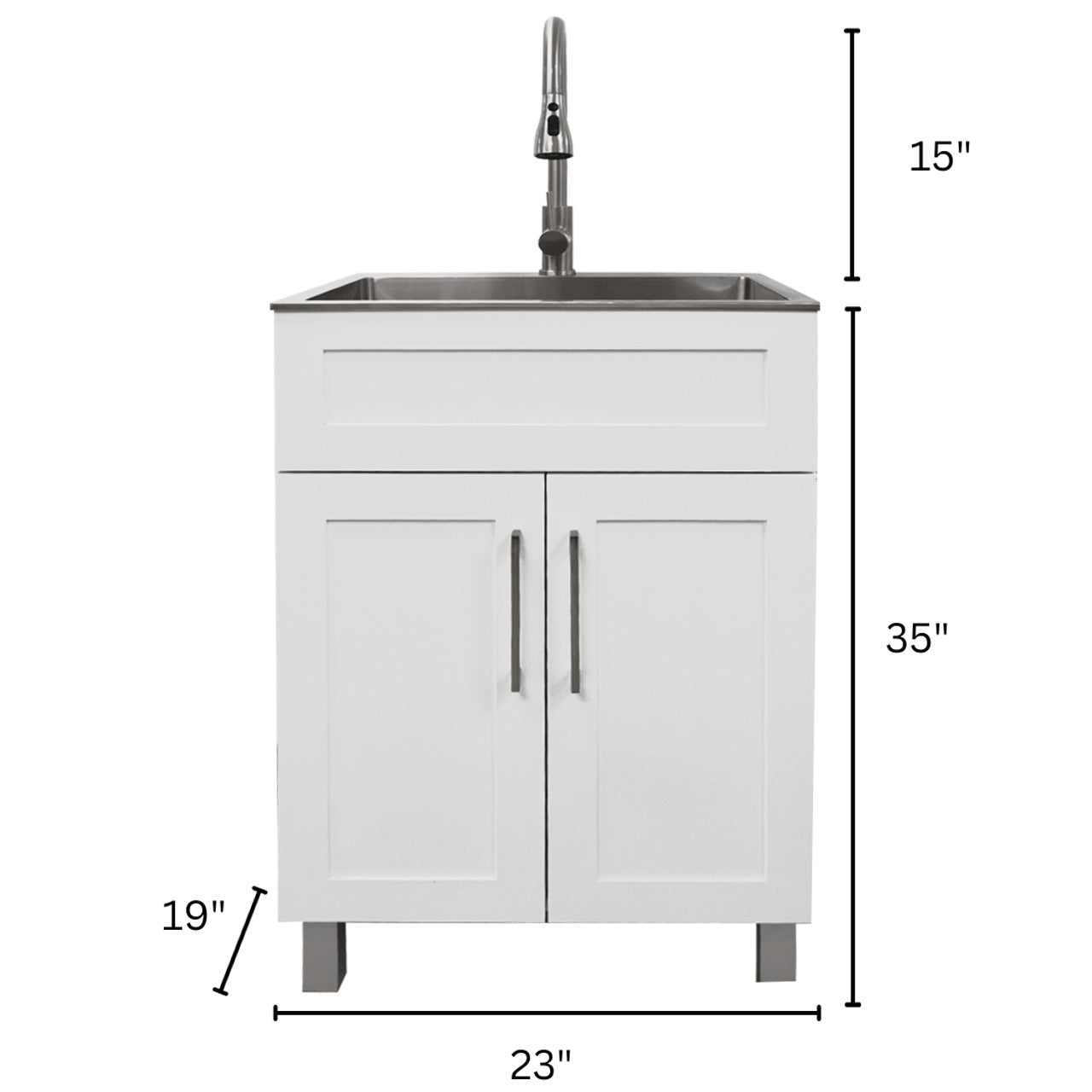 24″ Cabinet with Faucet and Stainless Steel Sink in White, for The Laundry Room and Utility Room(HDF)