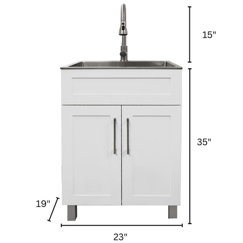 24″ Cabinet with Faucet and Stainless Steel Sink in White, for The Laundry Room and Utility Room(HDF)