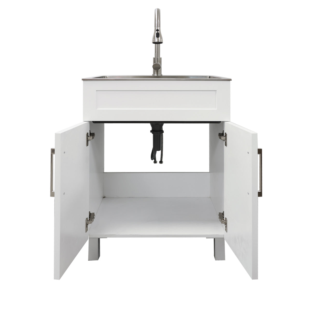 24″ Cabinet with Faucet and Stainless Steel Sink in White, for The Laundry Room and Utility Room(HDF)