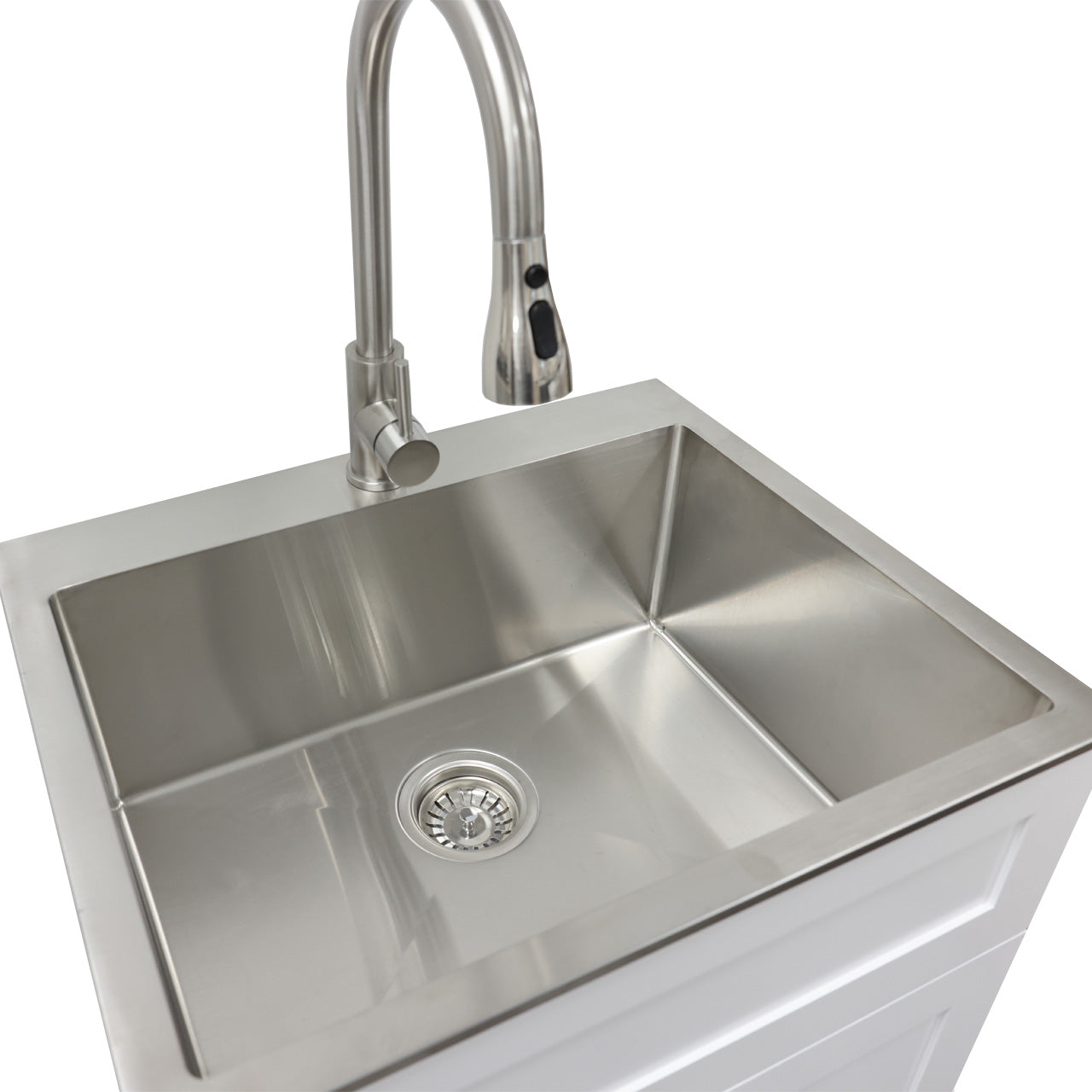 24″ Cabinet with Faucet and Stainless Steel Sink in White, for The Laundry Room and Utility Room(HDF)